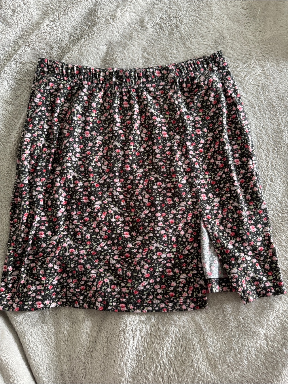 SHEIN Black Mini Skirt with Pink & White Floral Print